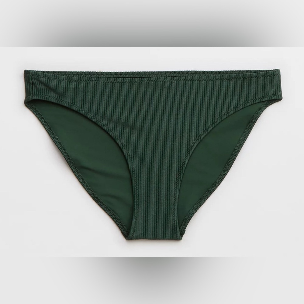 NWT Aerie Shine Rib Full Coverage Bikini Bottom in Sycamore Forest Green